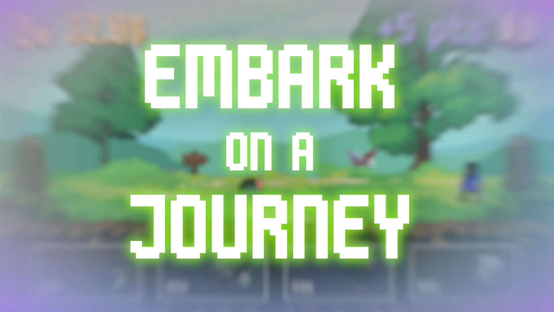 Pixel Siege campaign mode teaser with green neon text 'Embark on a journey' and zoom-blurred forest background